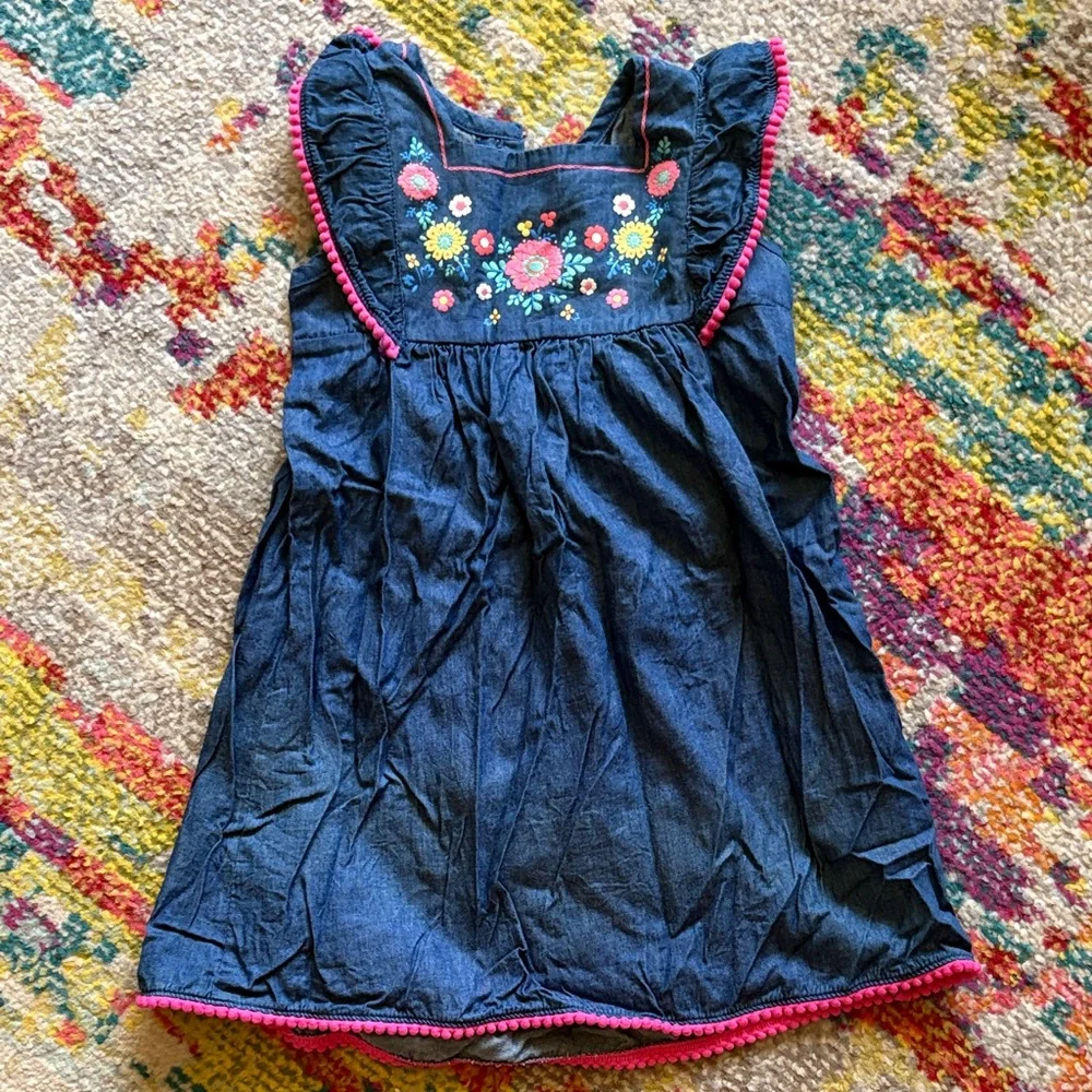 Healthex Denim Chambray Dress Flower Accent